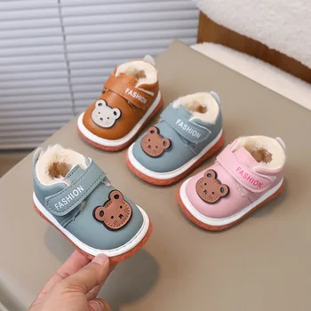 Зимни детски памучен обувки за деца 0-1-2 години, обувки за бебета подметка с кадифена подплата, устойчива на плъзгане