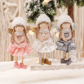 Коледна сладка лейси кукла-ангел, Коледно дърво, окачване, аксесоари за украса на коледните прозорци Снежна момичета, празнична окачване