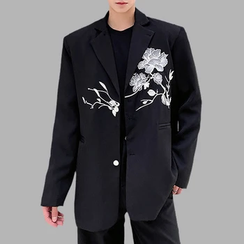 Мъжки блейзери с бродерия в китайски стил, ежедневни костюми с ревери, копчета и дълъг ръкав, палта есен градинска дрехи, модни универсална връхни дрехи