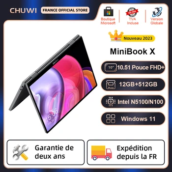 Лаптоп CHUWI MiniBook X 2-в-1 Yoga Mode Intel в n100 N5100 10,51 инча 1920 * 1200 FHD + 12 GB LPDDR5 512 GB SSD Лаптоп с Windows 11