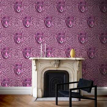 Розови самозалепващи се тапети с леопардовым принтом, муцуна на животно, PVC, стикер за домашен интериор, Преносимо водонепроницаемое украса