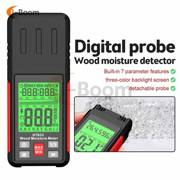 HT633 Цифрово Измерване на Влажността на Дървесината Професионален Влагомер за Дървесина 0 ~ 57% Преносим Измервателен Инструмент LCD Дисплей Детектор за Влажност на Дървесината
