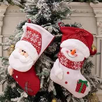 Коледни Големи Коледни Чорапи На Дядо Коледа, Снежен Човек Коледен Вязаный Отглеждане На Коледна Елха Украса За Дома Коледен Подарък