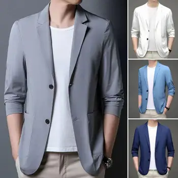 Сака за официални бизнес костюми за мъже, модерен коприна лед, леки есенни обикновена тънки якета jaqueta masculina