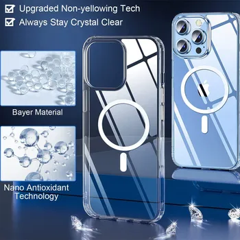 Магнитна Прозрачна Тънка капак за телефон Apple iPhone 13, Magsafe, Силни Магнити, Не в Жълто