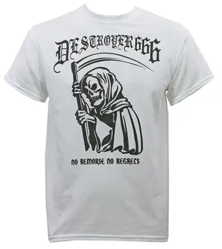Неподправена тениска DESTROYER 666 Band No Разкаяние No Regrets Бялата S-2XL с нови дълги ръкави