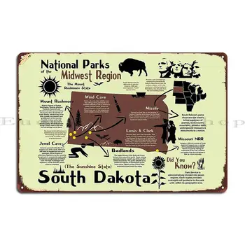 Инфографическая карта национални паркове в Южна Дакота, Метални табели Плакат, Стикери Декор на стените боядисани стени По поръчка Лидице Знак Плакат