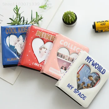 64 Джоба Мини-фотоалбум Скелетонизированное сърце любов от PVC, 3-инчов мини-албум, Поименна карта, албум за поставяне на албум за съхранение на