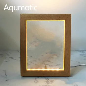 Дървена светлинна рамка Aqumotic с led нощна лампа, 1 бр. USB-фотография, печат на изображение 