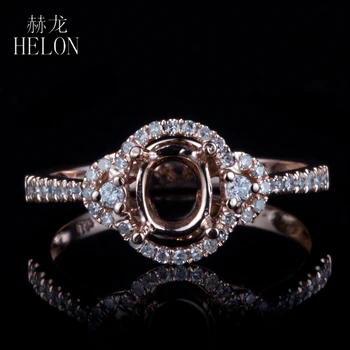 HELON Овална кройка 4,5x6 мм, Пълномаслено Розово злато 14 На 10, естествени диаманти, Полумонтажное Женски Венчален Бижу диамантен пръстен