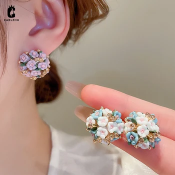 Луксозни Керамични обеци-карамфил с фин цвете от планински кристал за жени, модни вечерни украса за момичета