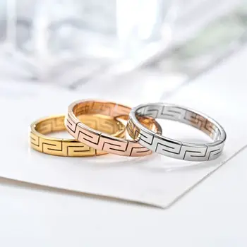 Горещи продажба на Женските Титанови пръстени от неръждаема стомана, 3 цвята, Индивидуалност, дизайн на Великата Китайска стена, Пръстен за модерните женски накити