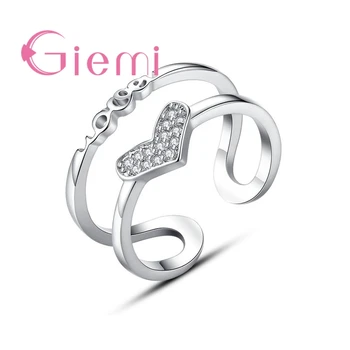 Прости романтични бижута Love Heart Модни Открити пръстени от сребро 925 проба за жени и момичета, Елегантни подаръци, с възможност за промяна на размера