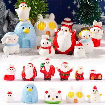 Разноцветни коледни фигурки на Дядо Коледа, Снежен човек, Коледни украшения от смола, Микро-пейзаж в приказна градина, Миниатюрна статуетка на животните