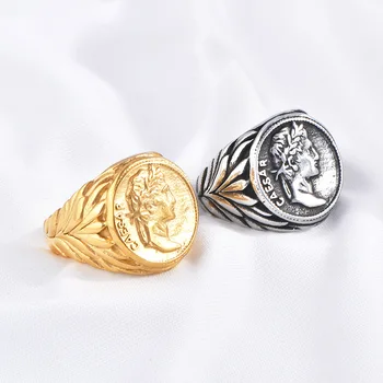 LETAPI Пънк, реколта римски пръстен с главата на Цезар, една Сребърна монета от неръждаема стомана, Пръстен Jules Caesar за мъже, мъжки бижута