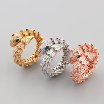 Класически модерен пръстен във формата на малка змия с пълна цирконием, Популярно оферта за жени, Годежен пръстен, сватбен банкет, изискани бижута