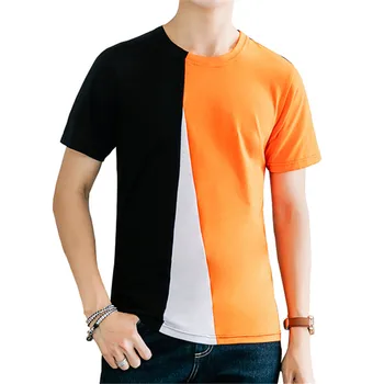 Мъжки t-shirt Лято 2023, цветен лоскутная тениска с кръгло деколте, мека приталенная мъжки t-shirt, ежедневни тениски, потници