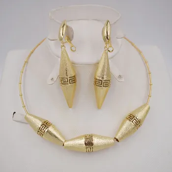 Модни Златни обеци с висулки, колиета-чокер, Нигерийски бижута комплект за жени, Метален празничен бижута комплект