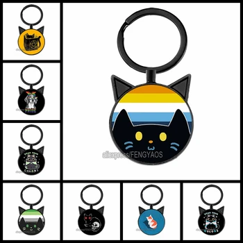 Ключодържател с анимационни котешки красива глава, сладки ключодържатели с кошачьими уши, украса за чантата, черно ключодържател Котка