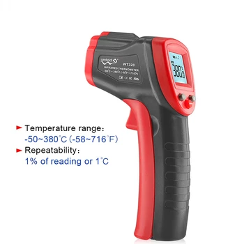 Цифров инфрачервен термометър Лазерен безконтактен термометър Сензори Регулатор на температурата ИНФРАЧЕРВЕН термометър WT320