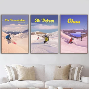 Ретро плакат за зимни спортове, художествена печат на ски, сноуборд, плакати, стенни пана, картини на ски, платно, картина, украса на планините