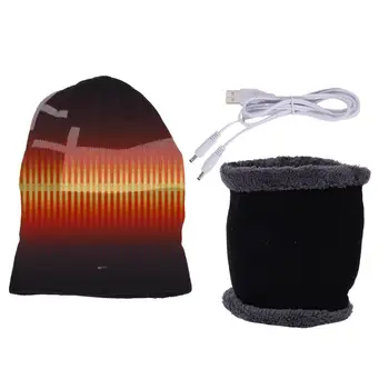 Зимна термална вязаная капачка Термална вязаная електрическа капачка Мек шал-топло за врата USB-шапка с топъл за разходки в студено време, каране на ски