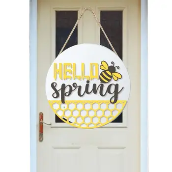Декор с пчелни знаци, Селски Ден Пчелите, Декоративен венец, за закачане на стената, Дървен венец на Ден пчелите, пролетно-лятна декорация на дома за окачване
