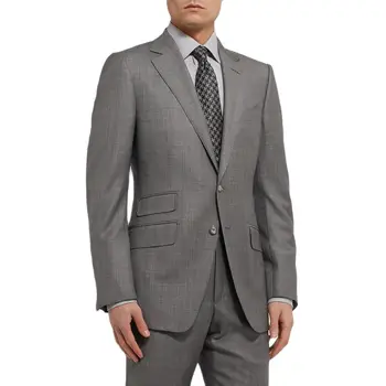 Нови сиви обикновен мъжки костюми, оборудвана яке, 2 броя, официален костюм/Класически дрехи за сватбата на младоженеца/бизнес адвокат, сако, панталони