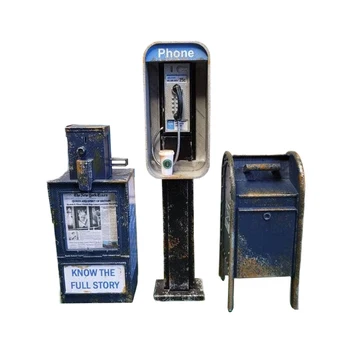 Миниатюрен американски телефон-автомат в мащаб 1: 12, мини-мебели за куклена къща в ретро стил, модел телефонна кабина, аксесоари и декорации