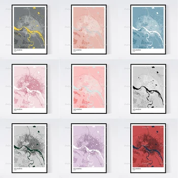 Карта Нджамены, Чад Живопис в скандинавски стил ретро-минималистичен, плакати и отпечатъци върху платно, HD Стенно изкуство, модулни картини, декорации за дома