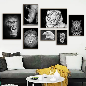 Лъв, Леопард, Тигър Горила Орел Стенни живопис върху платно Скандинавските плакати и стенни рисунки на животни с принтом Скандинавски начало декор