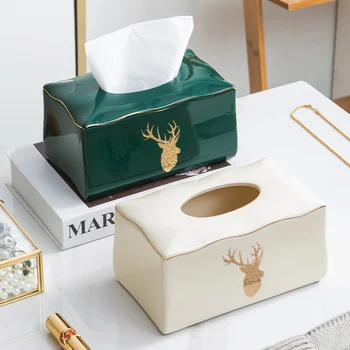 Керамична кутия за салфетки, декорация журнального масата в хола лесно луксозно просто домашно златното бижу чекмедже на масата за хранене