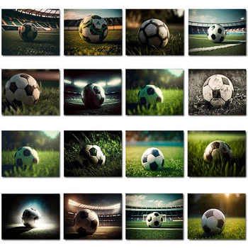 Футболна топка в тревата Плакат Модерен футболен спорт Платно Картина Стенно изкуство Картина за хола Украса на дома клуб Подаръци