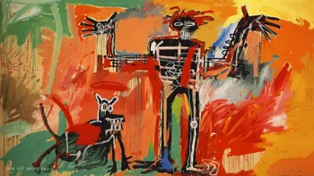 Модерна, абстрактна стенни картини на най-високо майсторство, Момче и кучето на помпе, живопис с маслени бои върху платно, абстрактна живопис с маслени бои, за декор.