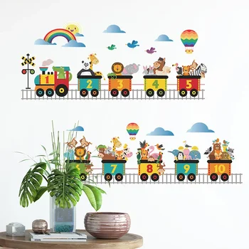 Стикери за стена под формата на влакове със собствени животни за детска стая, детска спалня, интериор на детската стая, аксесоари за дома, стикери за стена, PVC