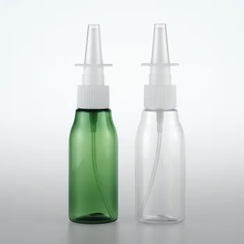 50шт 60 мл Зелен прозрачен флакон-спрей за нос Малък флакон-спрей 60 cc Пластмасова опаковъчна бутилка Козметична опаковка Козметични контейнери