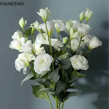 Лизиантус Коприна изкуствени цветя 3 глави Эустома Букет от изкуствени цветя 70 см рози Цвете Сватбена украса за дома