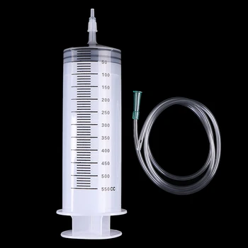 Спринцовка-инжектор обем 500 мл, голяма спринцовка за еднократна употреба от прозрачна пластмаса с маркуч-тръбата.