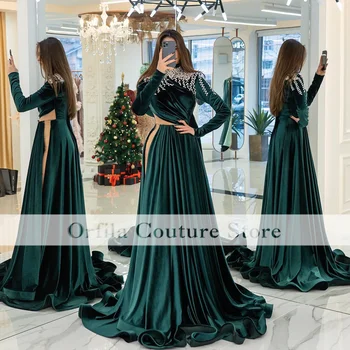 Тъмно зелени вечерни рокли Marocain за жени, Вечерни рокли с мъниста за бала 2023, Вечерна рокля за сватба