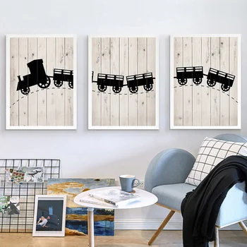Стари плакати с влакове, в скандинавски стил, Скандинавските картини върху платно, Стенни рисунки За детска стая момче, Стенен декор на детска спалня