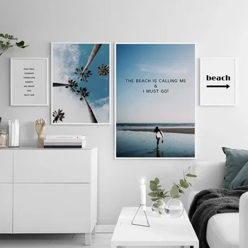 Билборд с цитати от палмово дърво и плажа, художествени плакати и щампи, скандинавски декор, плакат, картина за хола, стенно изкуство, печат върху платно