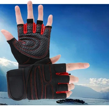 Ръкавици за вдигане на тежести с полупальцами, устойчива на плъзгане амортизирующая уплътнението, удобни быстросъемные дишащи и удобни ръкавици
