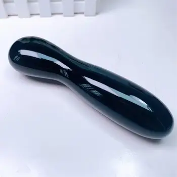 17 см Голям размер Натурален Черен кристал Обсидиан Масажът пръчка за пениса Скъпоценен камък на Йони за здравето на жените са Гладки полирани подаръци