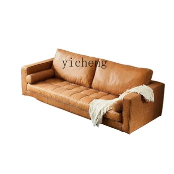 Кожена Триместен диван ZC В Ретро стил, с Модерна Проста Всекидневна, Ъглов диван от Телешка кожа на Първия Слой