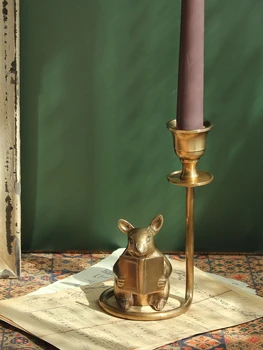 Месинг свещник за мишки винтажное украса зодия в ретро стил творчески светлина луксозни прекрасна украса за обучение