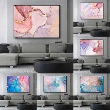 Скандинавска картина върху платно, абстрактни розово-сини геометрични плакати и щампи, стенни художествени декорации, картини за всекидневната, Home Cuadros