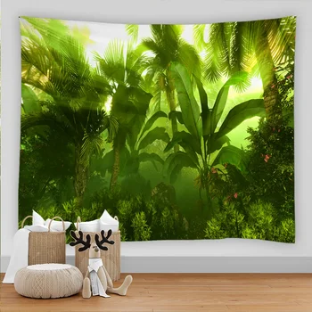 Горско Зелено растение Палмова лист Гоблен Сцена на Природата Стенен Естетичен Декор Растения Тропическите гори на Фона на декор