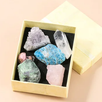 Подарък кутия от естествен бял кристал и Необработени камъни, Набор от енергийни камъни, Бижута със собствените си ръце, Фестивални подаръци, Украси за дома