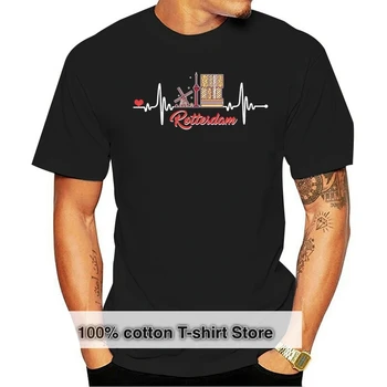тениска rotterdam heartbeat, мъжки дизайн, 100% памук, S-XXXL, за почивка, фитнес, забавна лятна тениска Kawaii