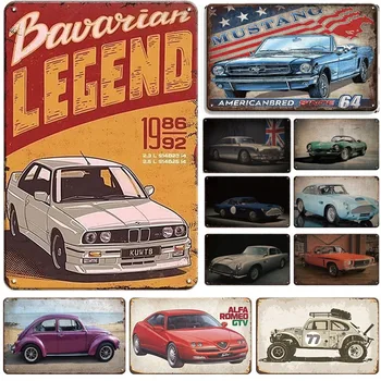 Плакати с състезателни автомобили, Метални лидице табела, стикери за стена - Реколта табела за кола, ретро-желязна табела за стенни стенопис в гаражном бара